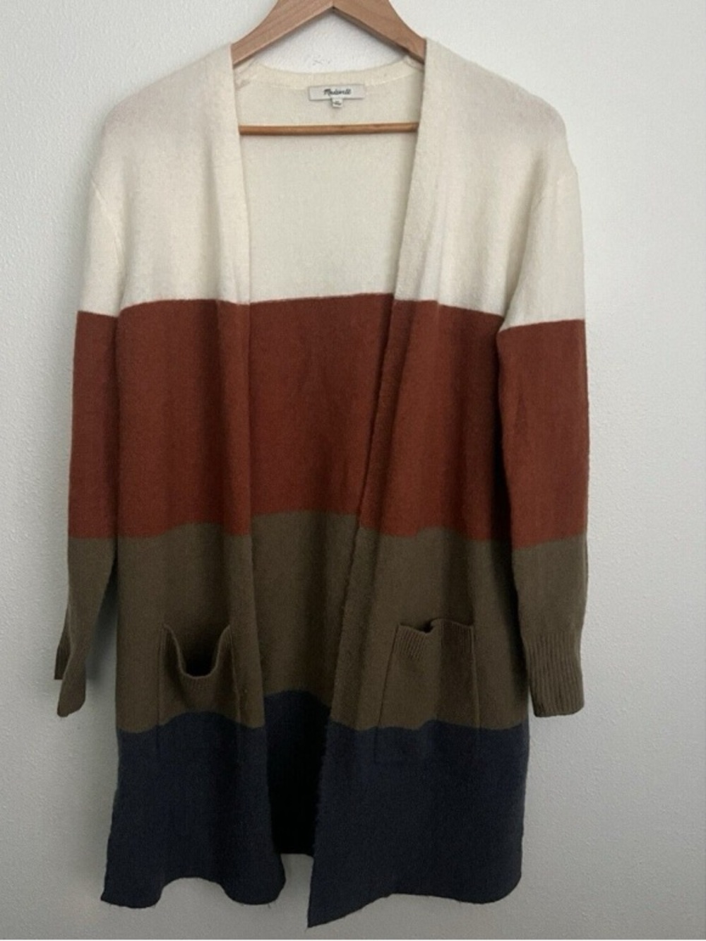 (NWT) Madewell Colorblock Open-Front Cardigan — White, Rust, Olive, Navy